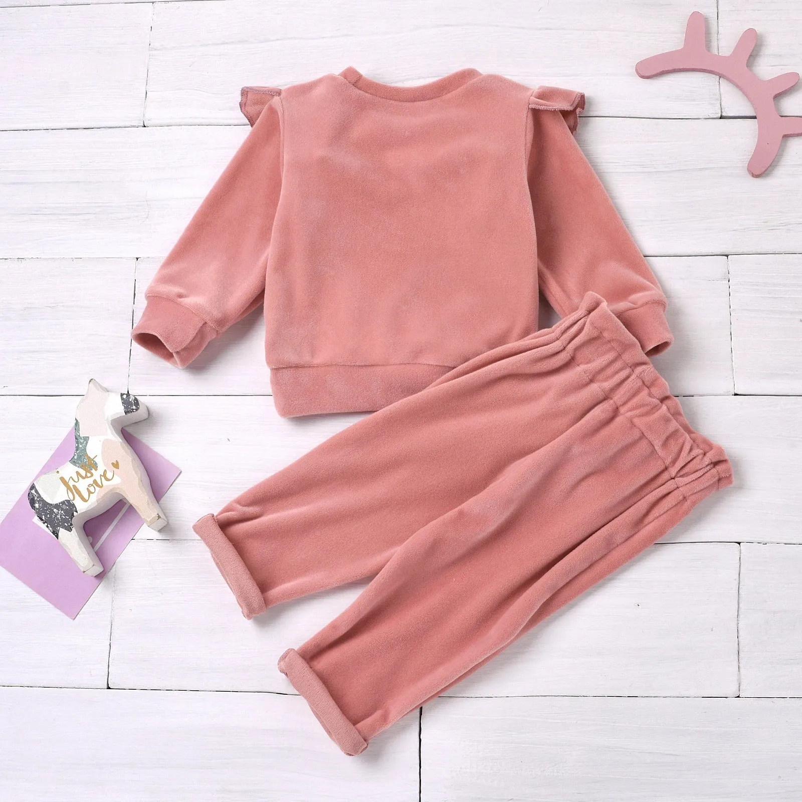 2PCs Coral Fleece Baby Girl Warm Set