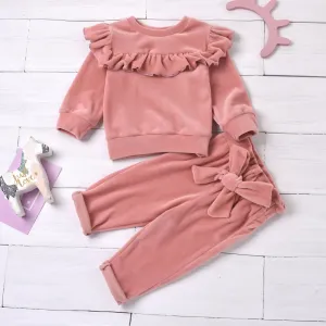 2PCs Coral Fleece Baby Girl Warm Set