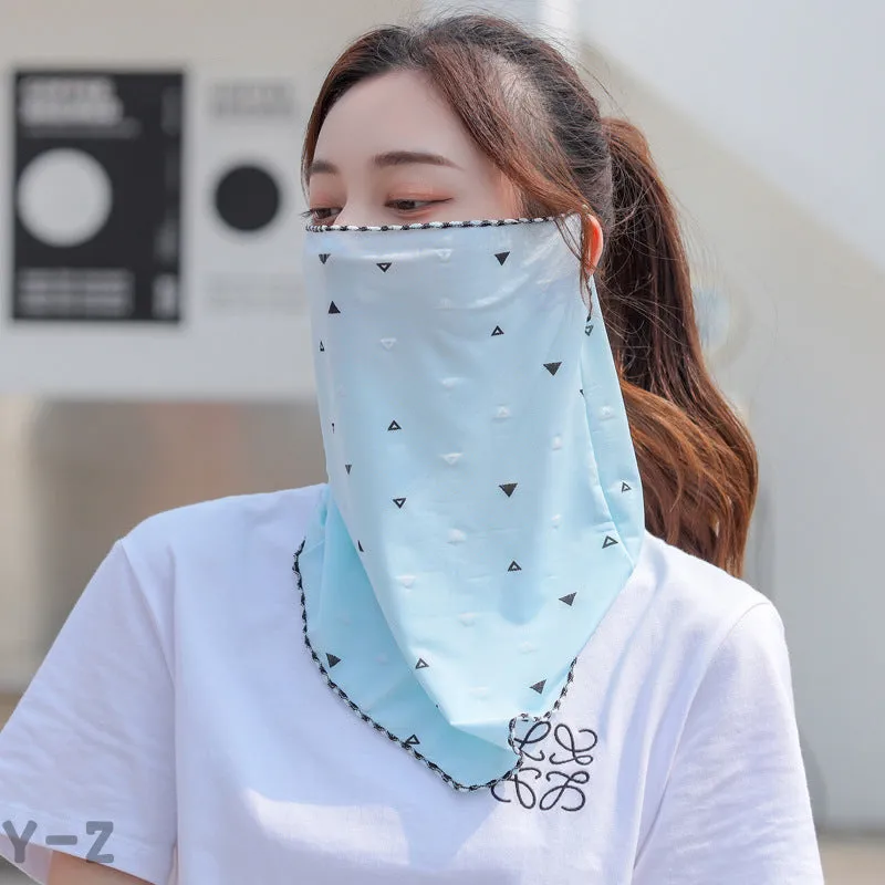 2PCs Ice Silk Ear Hanging Mask Breathable Face Towel Sunscreen Summer for Outdoor Cycling