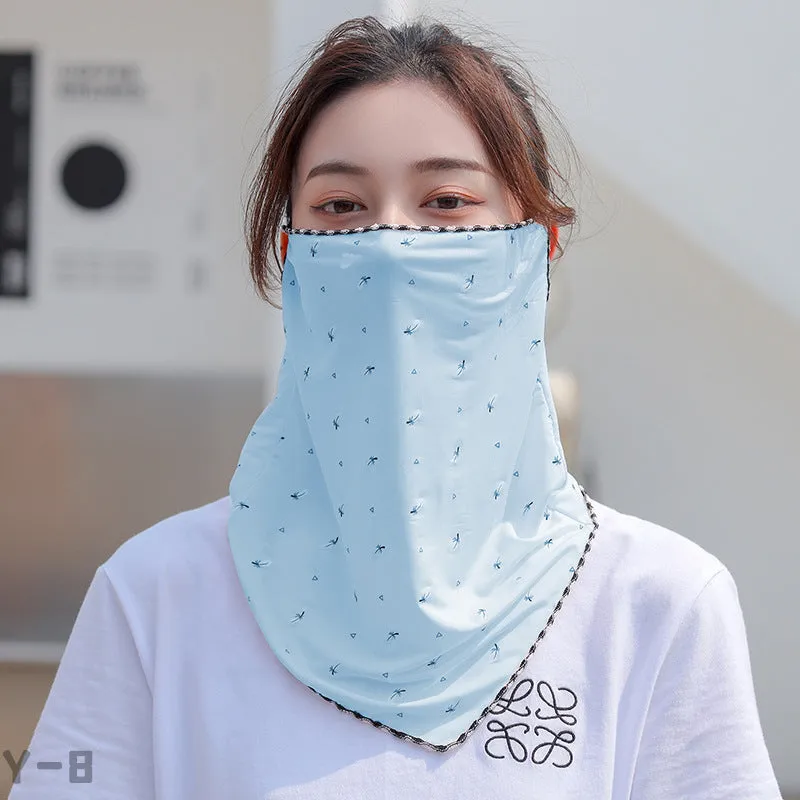 2PCs Ice Silk Ear Hanging Mask Breathable Face Towel Sunscreen Summer for Outdoor Cycling