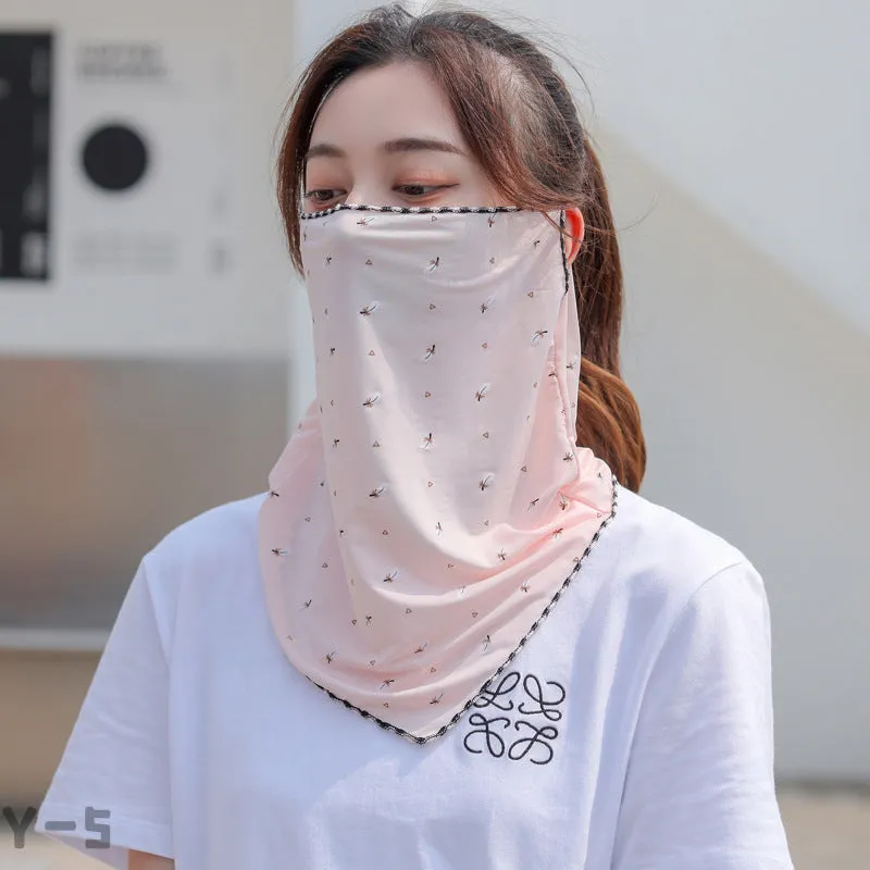 2PCs Ice Silk Ear Hanging Mask Breathable Face Towel Sunscreen Summer for Outdoor Cycling