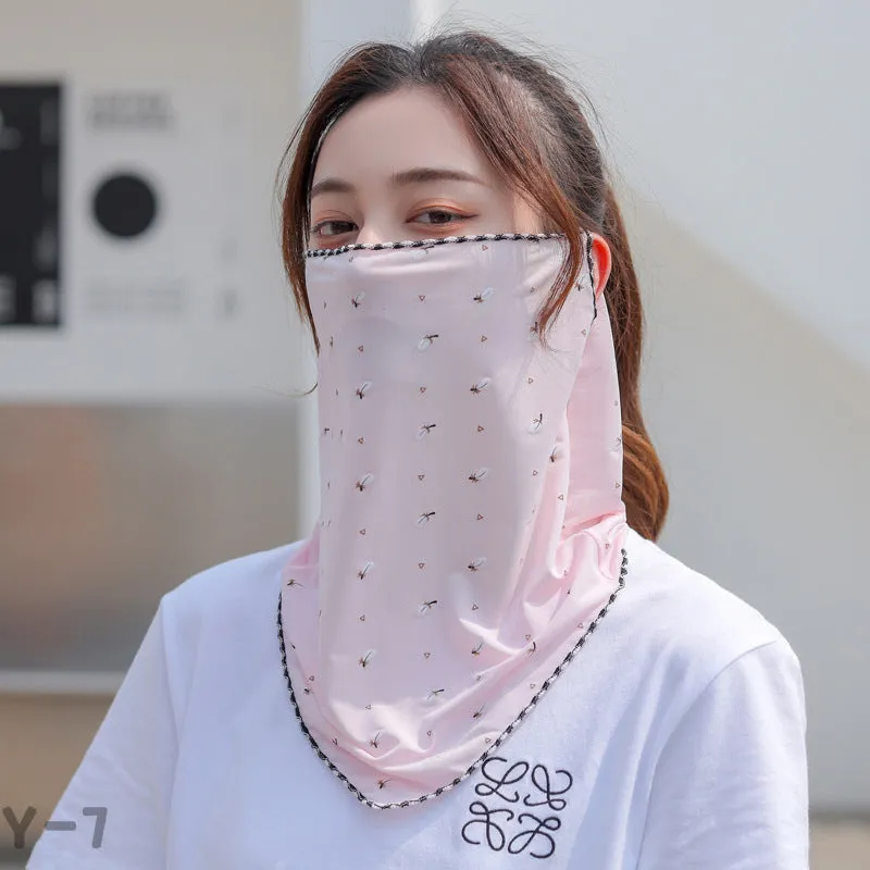 2PCs Ice Silk Ear Hanging Mask Breathable Face Towel Sunscreen Summer for Outdoor Cycling