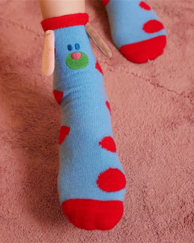 3-Pack Sweetnana Cozy Crew Socks - Funny Big Ears Series Cute Tube Socks for Women & Kids - Fun Fuzzy Lounge Wear Winter Stockings