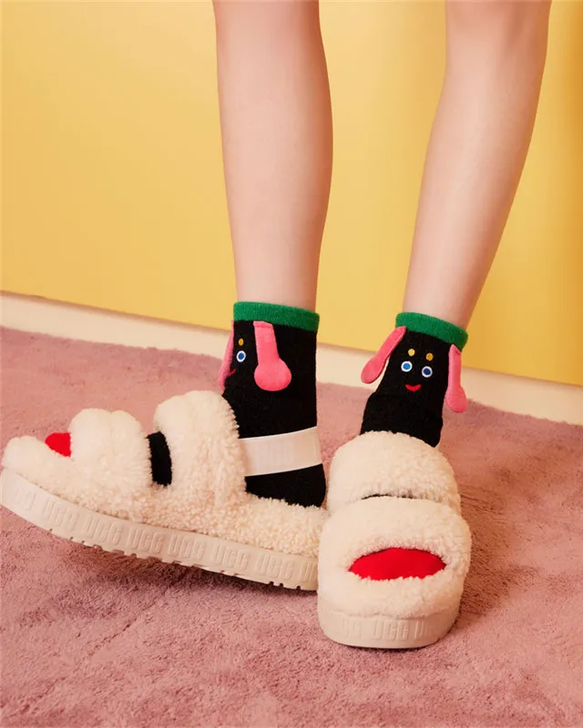 3-Pack Sweetnana Cozy Crew Socks - Funny Big Ears Series Cute Tube Socks for Women & Kids - Fun Fuzzy Lounge Wear Winter Stockings