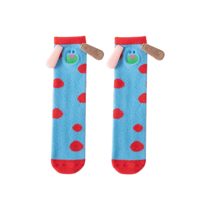 3-Pack Sweetnana Cozy Crew Socks - Funny Big Ears Series Cute Tube Socks for Women & Kids - Fun Fuzzy Lounge Wear Winter Stockings