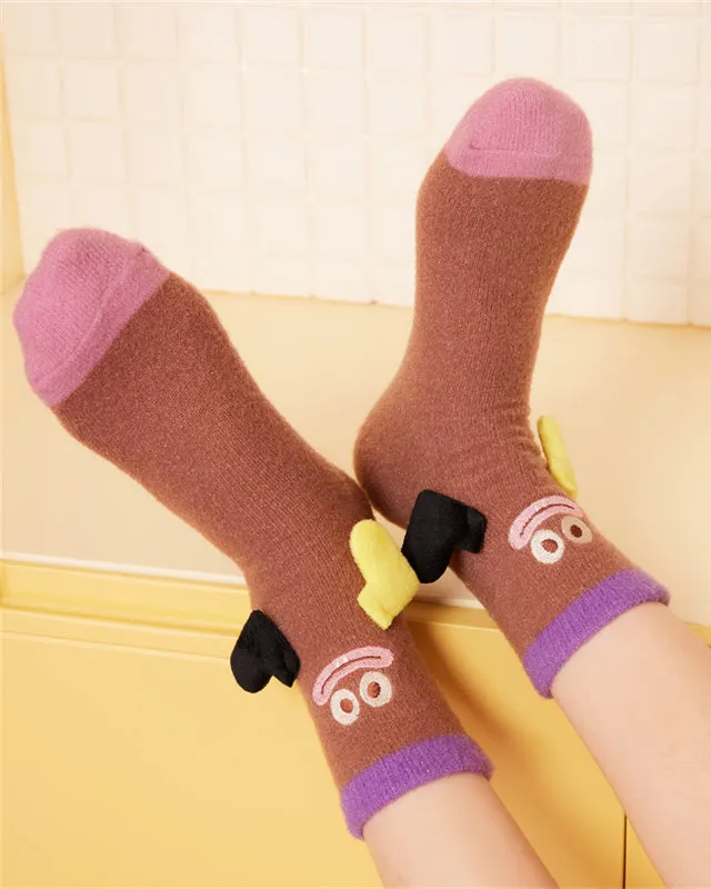 3-Pack Sweetnana Cozy Crew Socks - Funny Big Ears Series Cute Tube Socks for Women & Kids - Fun Fuzzy Lounge Wear Winter Stockings