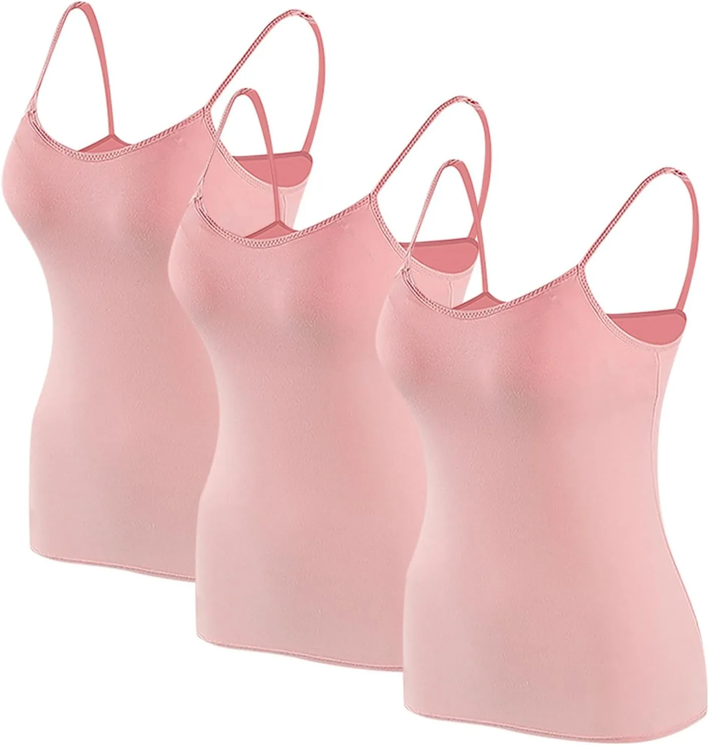 3-Pack Women's Built-in Bra Camisole Tops Spaghetti Strap Yoga Cami Tank Top Soft Modal Summer Sleepwear Undershirts