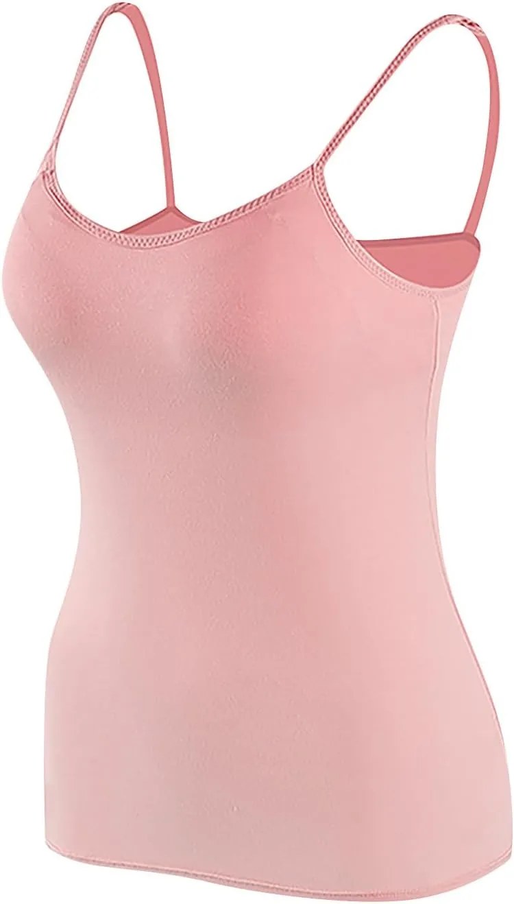 3-Pack Women's Built-in Bra Camisole Tops Spaghetti Strap Yoga Cami Tank Top Soft Modal Summer Sleepwear Undershirts