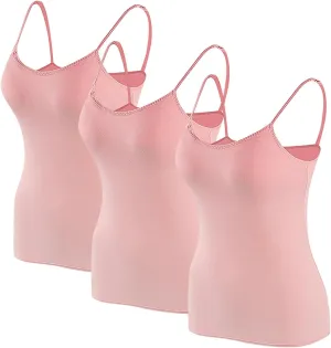 3-Pack Women's Built-in Bra Camisole Tops Spaghetti Strap Yoga Cami Tank Top Soft Modal Summer Sleepwear Undershirts