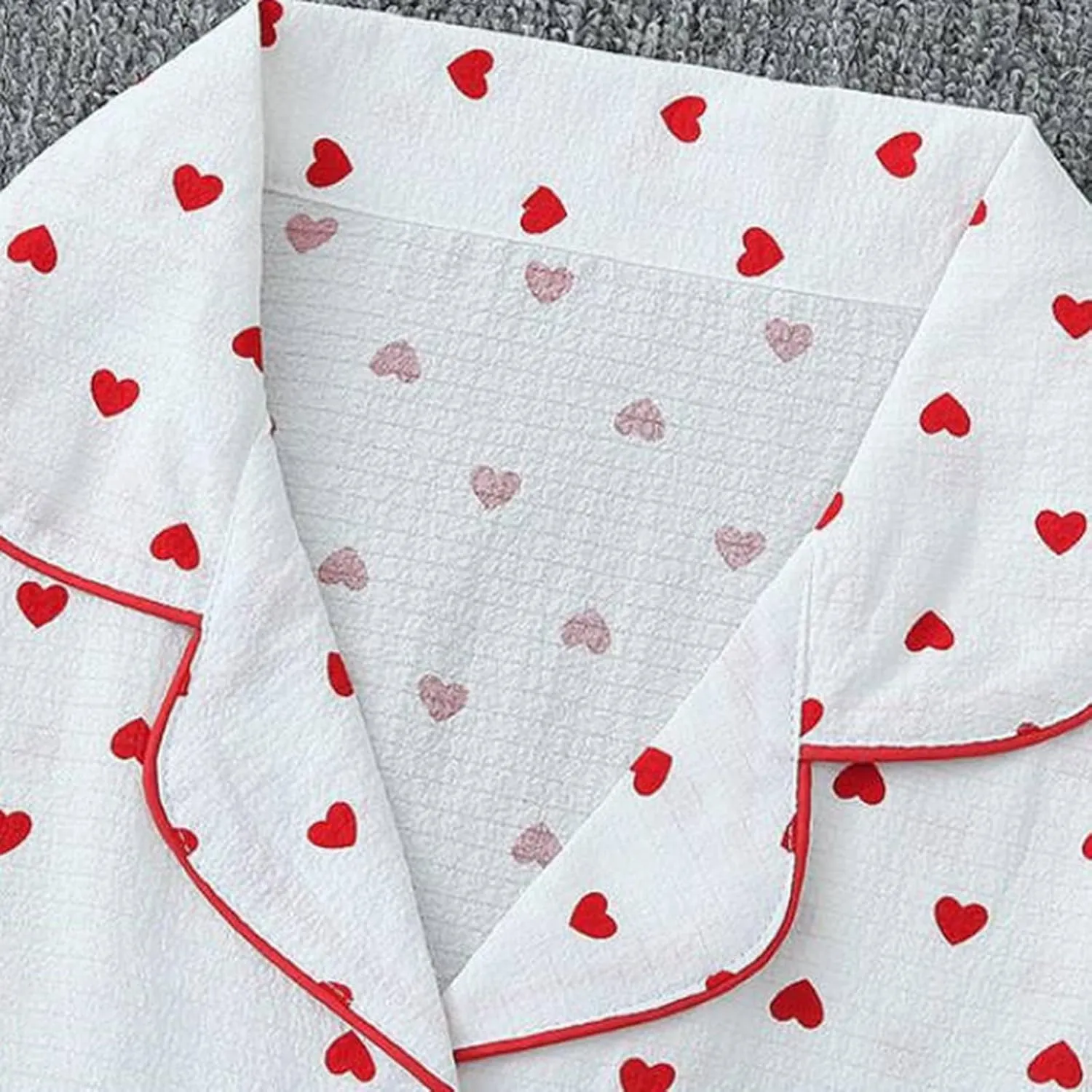 3 PCs Women's Heart Print Pajama Sets Long Sleeve Button Down Sleepwear Loose Pjs Bottom Long Pants Lounge Set with Eye Mask