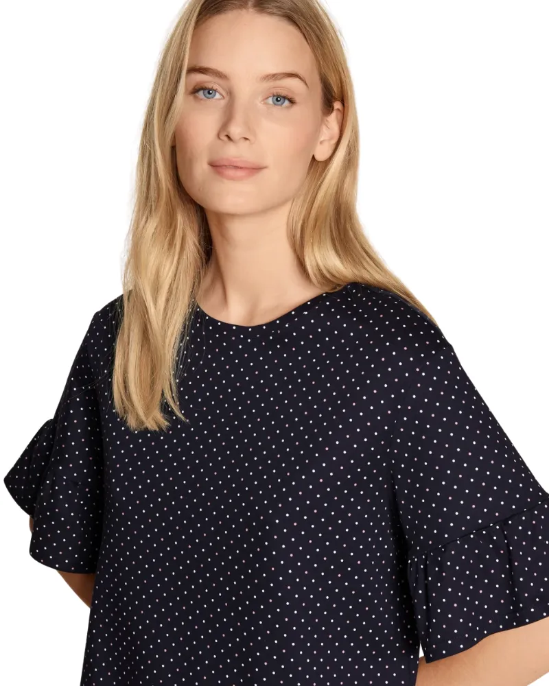 30539 #339 Dark Lapis Blue Dots Ruffled Short Sleeve 100% Cotton Nightshirt