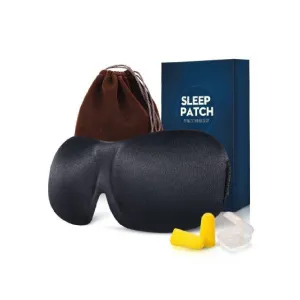 3D Contoured Sleep Mask | Black Eye Mask with Silk Travel Bag & Ear Plug Case | Ideal for Airplane Travel