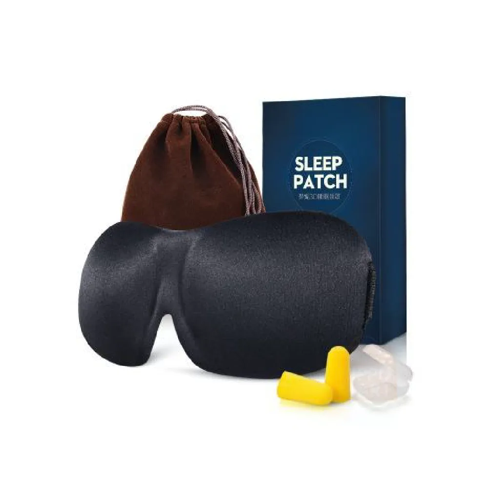 3D Contoured Sleep Mask | Black Eye Mask with Silk Travel Bag & Ear Plug Case | Ideal for Airplane Travel