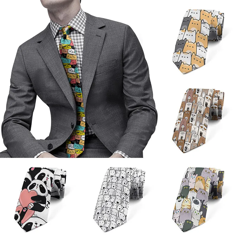 3D Printed Neck Tie Cartoon Cute Mini Dog Party Shirt