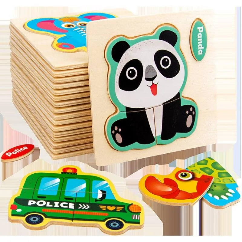 3D Puzzle Wooden Toys For Children Cartoon Animal Vehicle Wood Creative Jigsaw Kids Baby Early Educational Learning Toy