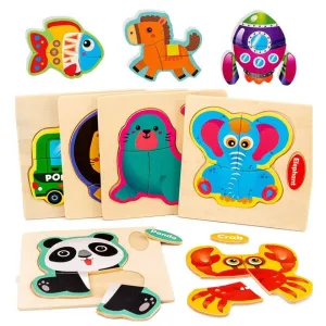 3D Puzzle Wooden Toys For Children Cartoon Animal Vehicle Wood Creative Jigsaw Kids Baby Early Educational Learning Toy