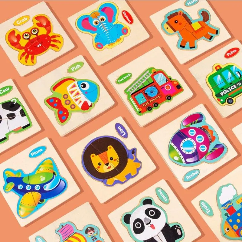 3D Puzzle Wooden Toys For Children Cartoon Animal Vehicle Wood Creative Jigsaw Kids Baby Early Educational Learning Toy