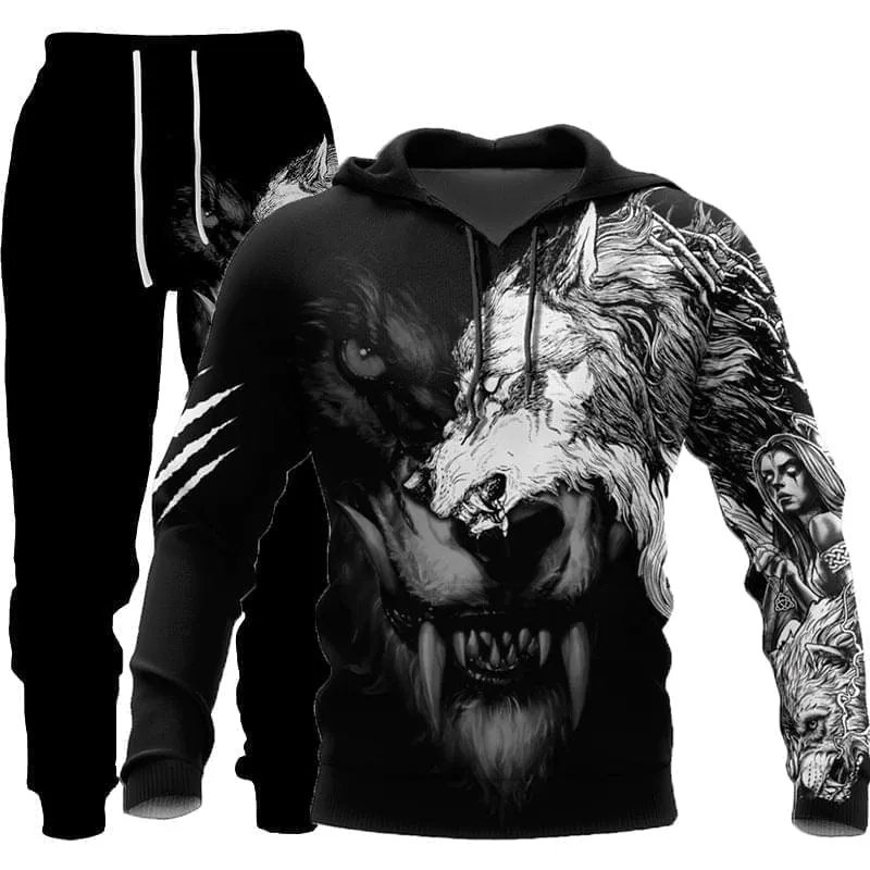 3D Wolf Print Sportswear Hooded Suit For Men's - GlamzLife