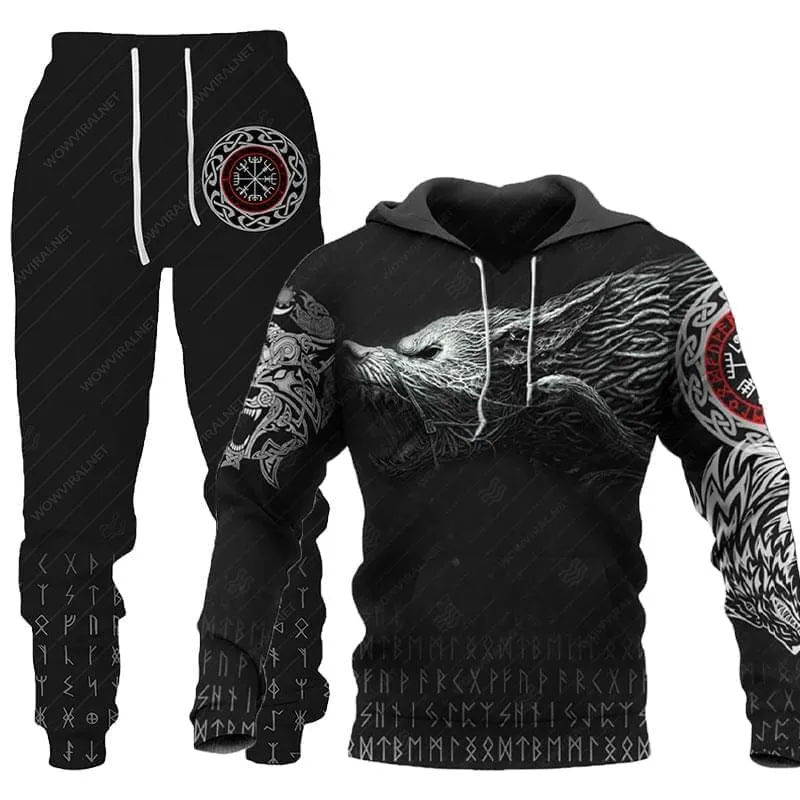 3D Wolf Print Sportswear Hooded Suit For Men's - GlamzLife