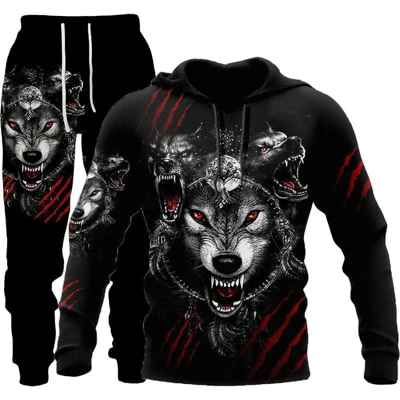 3D Wolf Print Sportswear Hooded Suit For Men's - GlamzLife
