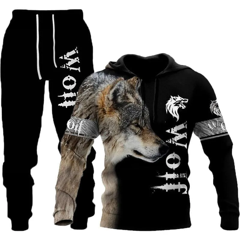 3D Wolf Print Sportswear Hooded Suit For Men's - GlamzLife