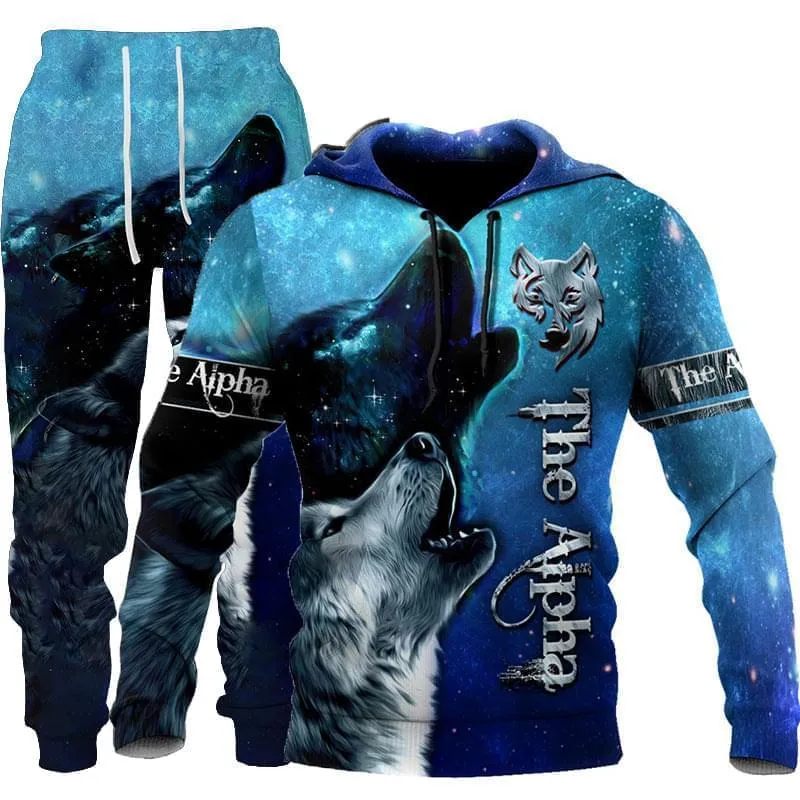 3D Wolf Print Sportswear Hooded Suit For Men's - GlamzLife