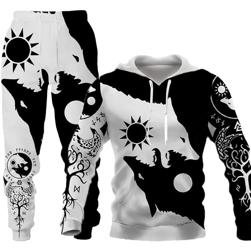 3D Wolf Print Sportswear Hooded Suit For Men's - GlamzLife