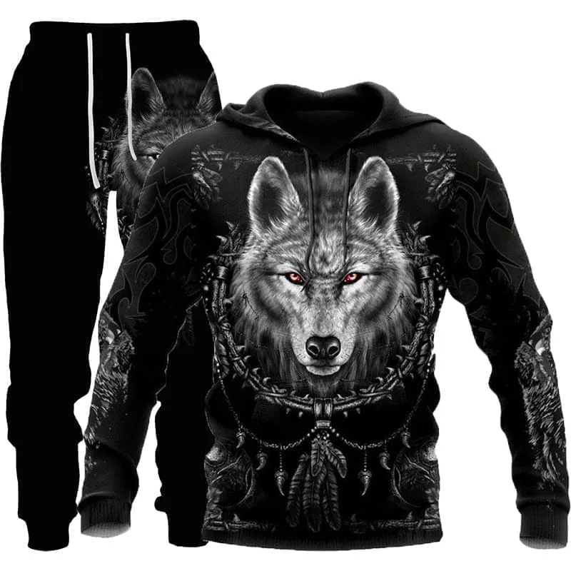3D Wolf Print Sportswear Hooded Suit For Men's - GlamzLife