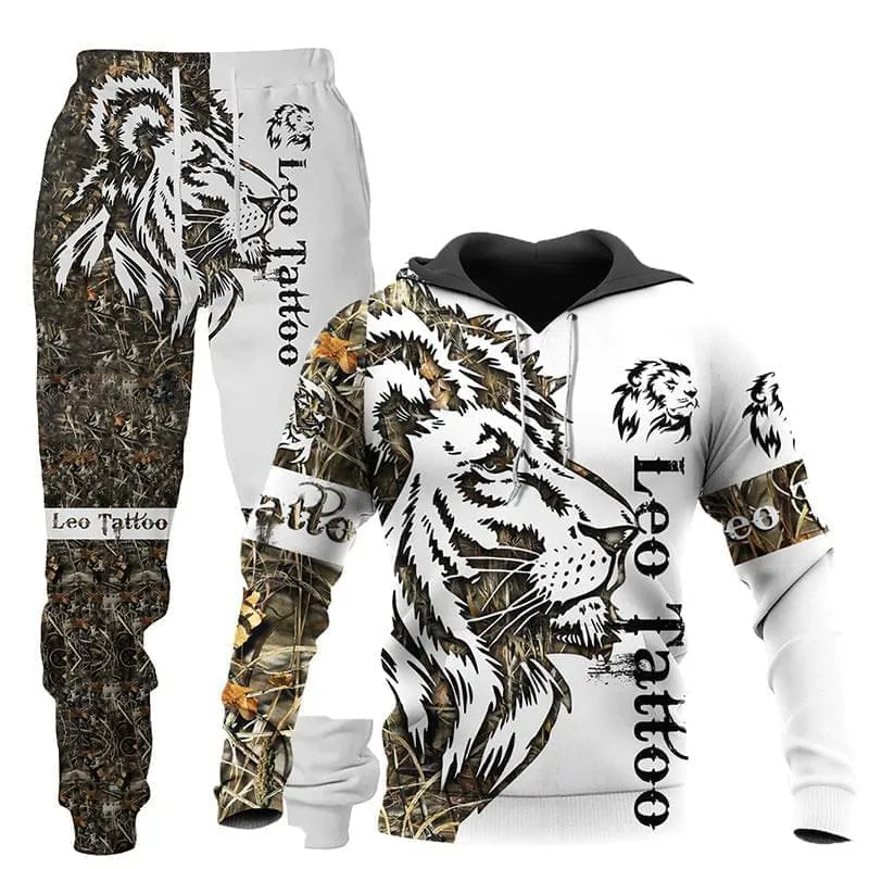 3D Wolf Print Sportswear Hooded Suit For Men's - GlamzLife