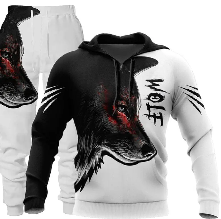3D Wolf Print Sportswear Hooded Suit For Men's - GlamzLife