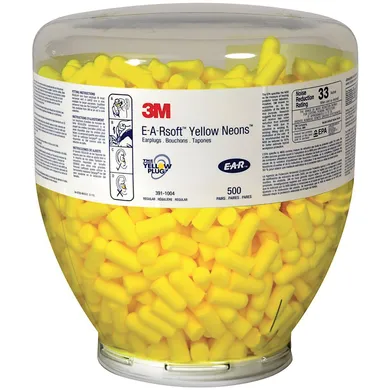 3M™ E-A-Rsoft™ Yellow Neons™ Large Uncorded Earplugs One Touch™ Dispenser Refill Bottle (400 Pairs | SLC80 23dB, Class 4)