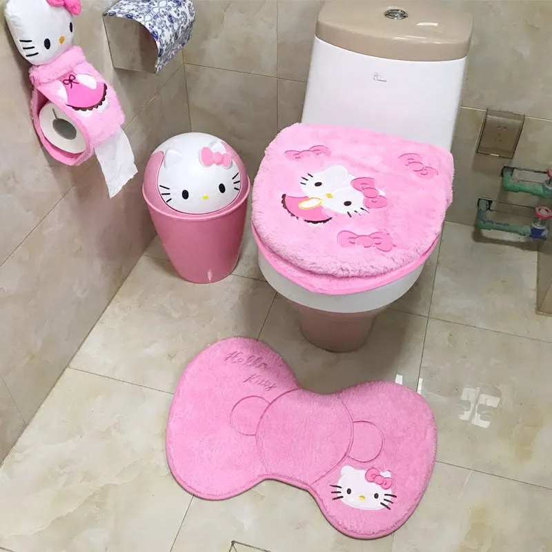 3pcs Cute Toilet Seat Cover Household Paste Toilet Seat Thickened Fleece-Lined Toilet Seat Cover  Three-Piece Set