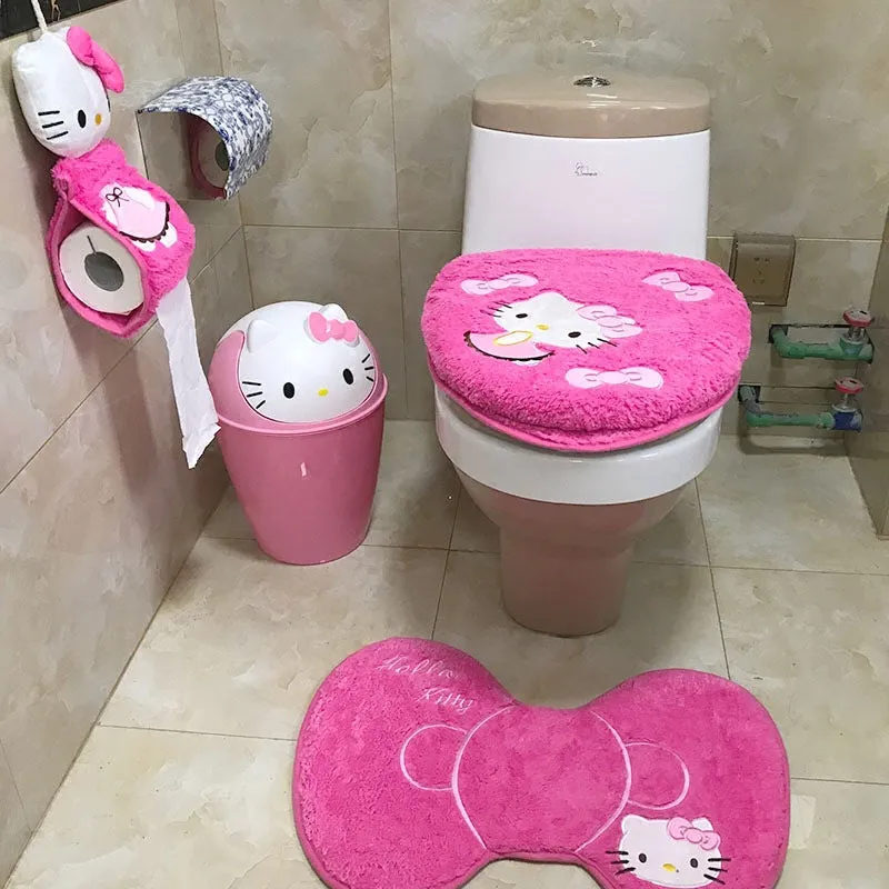 3pcs Cute Toilet Seat Cover Household Paste Toilet Seat Thickened Fleece-Lined Toilet Seat Cover  Three-Piece Set