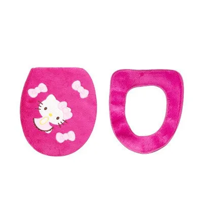 3pcs Cute Toilet Seat Cover Household Paste Toilet Seat Thickened Fleece-Lined Toilet Seat Cover  Three-Piece Set