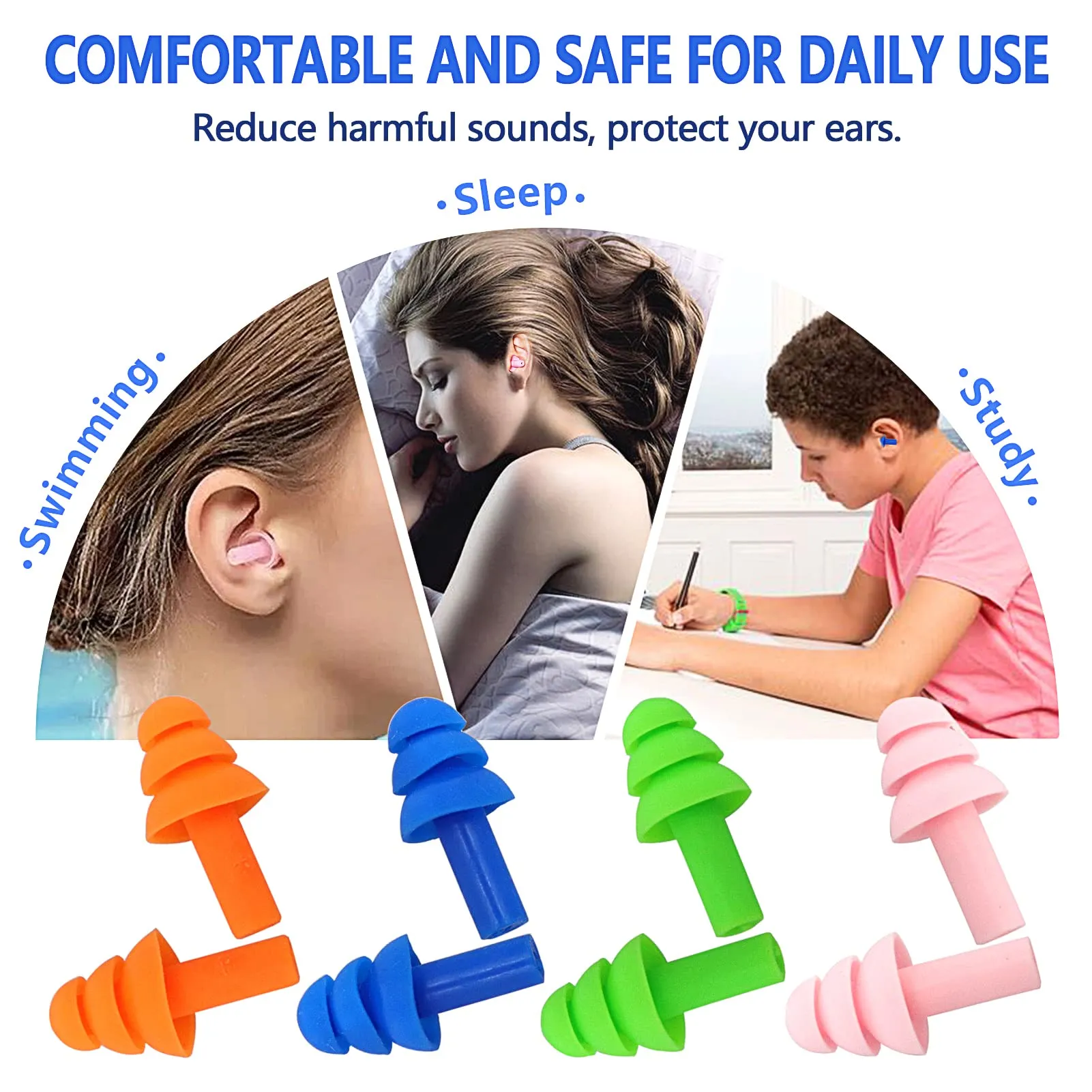 4 Pairs Earplugs for Sleep, Soft Silicone Ear Plugs for Sleeping Ear Plugs for Sleeping Noise Cancelling Reusable Swimming,Hearing Protection