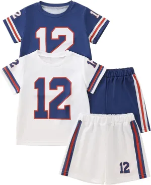 4 Pcs Boys Clothes Athletic Outfits Set Shorts and Performance T-Shirt Crew Neck Summer Kids Outfit Size 4-12Y
