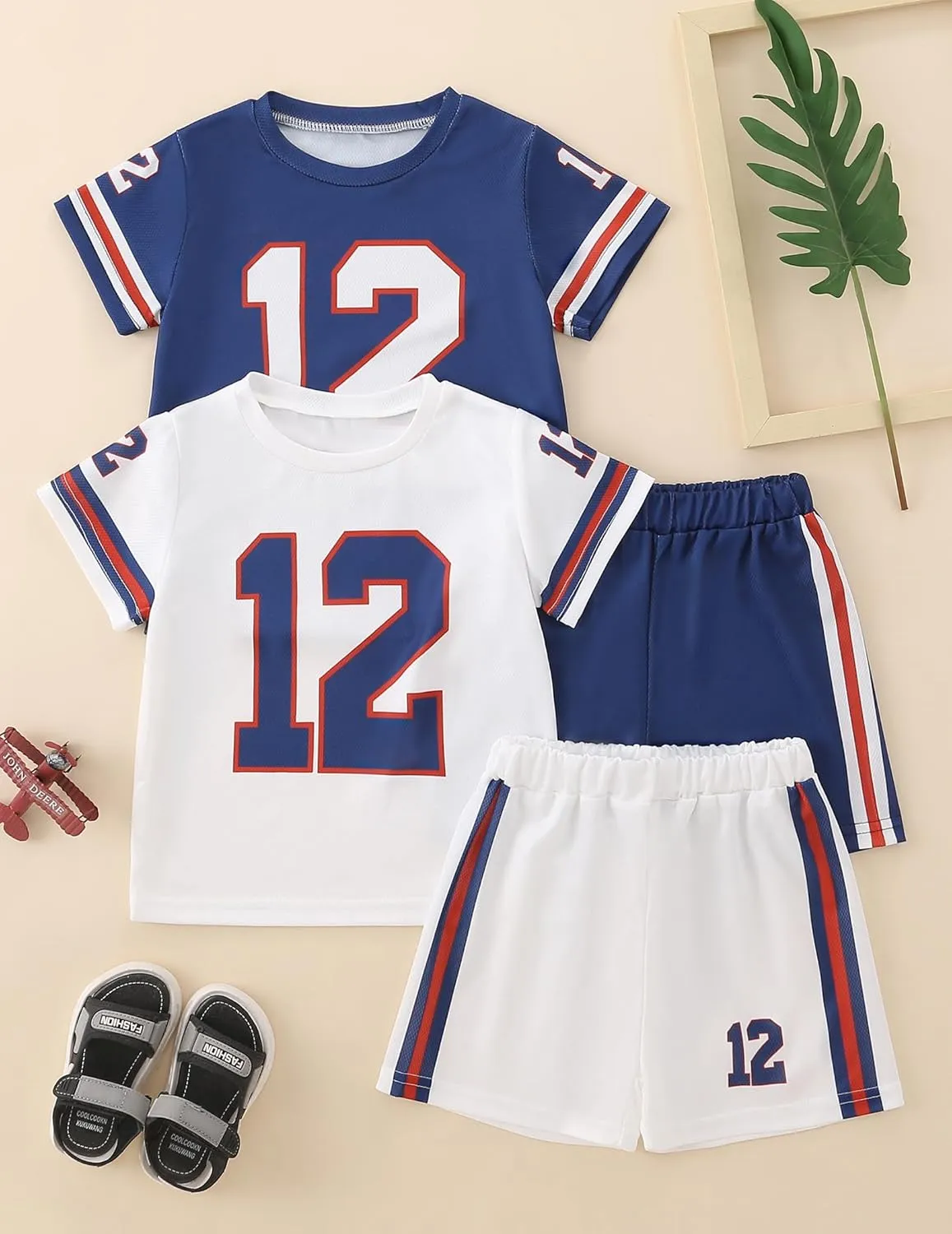 4 Pcs Boys Clothes Athletic Outfits Set Shorts and Performance T-Shirt Crew Neck Summer Kids Outfit Size 4-12Y