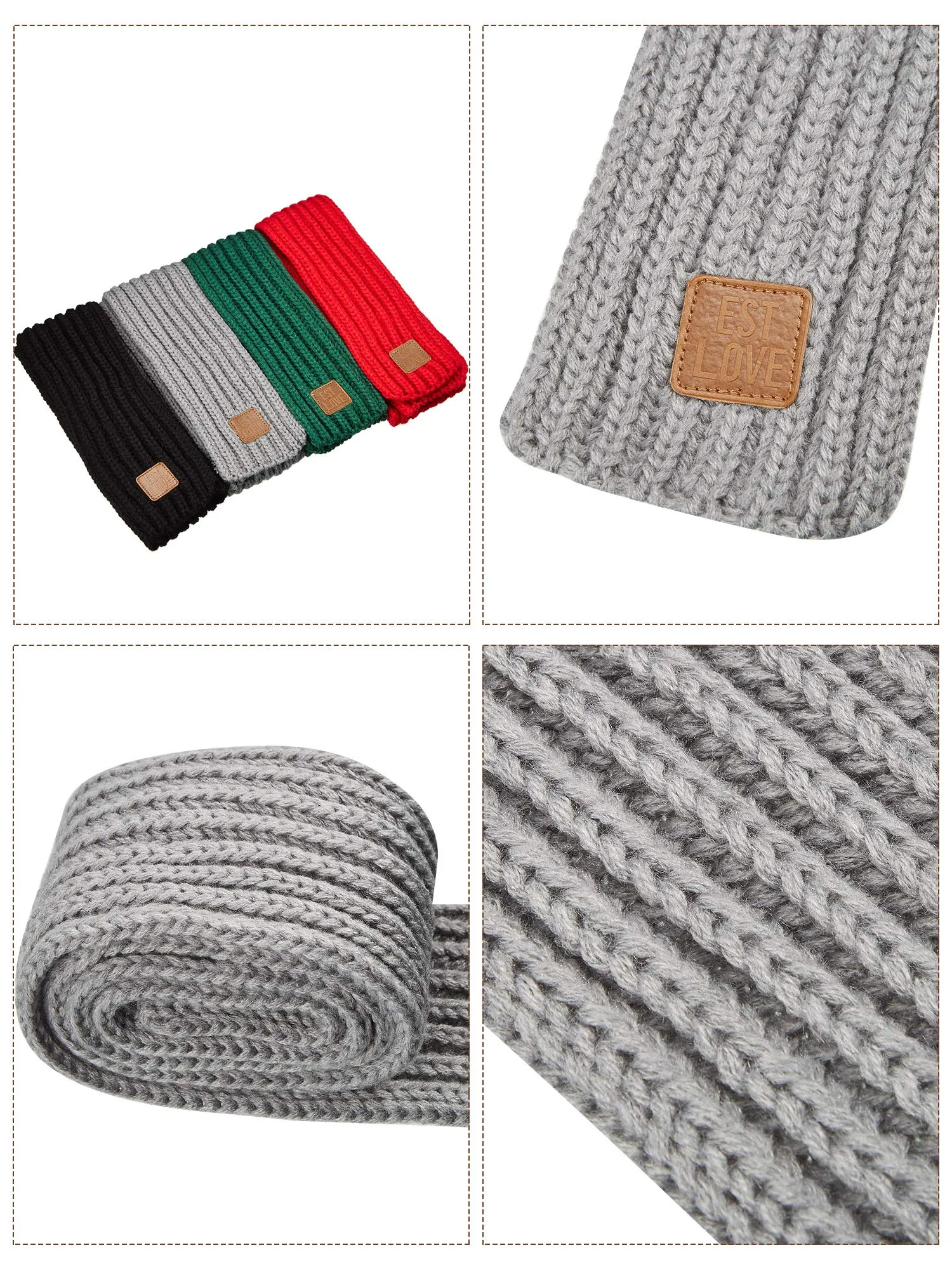 4 Pieces Kids Knitted Scarf Winter Solid Color Toddler Warmer Scarf for Boy Girl Red, Green, Black, Light Gray