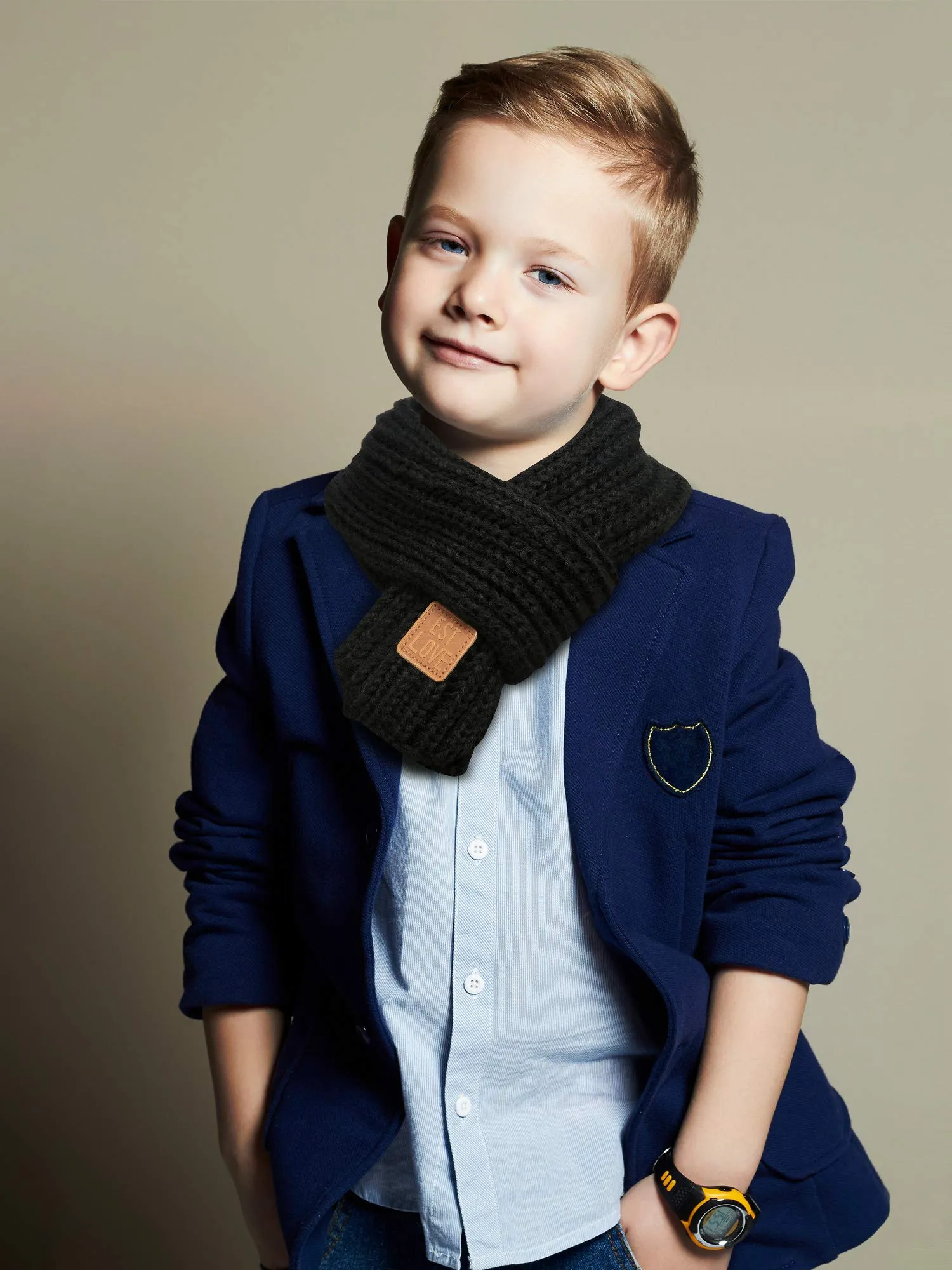 4 Pieces Kids Knitted Scarf Winter Solid Color Toddler Warmer Scarf for Boy Girl Red, Green, Black, Light Gray