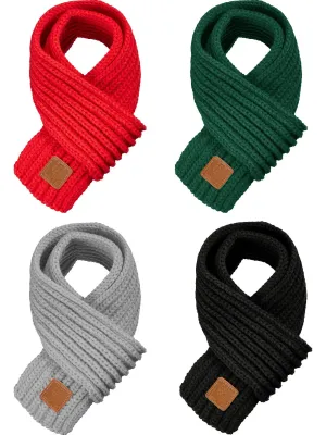 4 Pieces Kids Knitted Scarf Winter Solid Color Toddler Warmer Scarf for Boy Girl Red, Green, Black, Light Gray