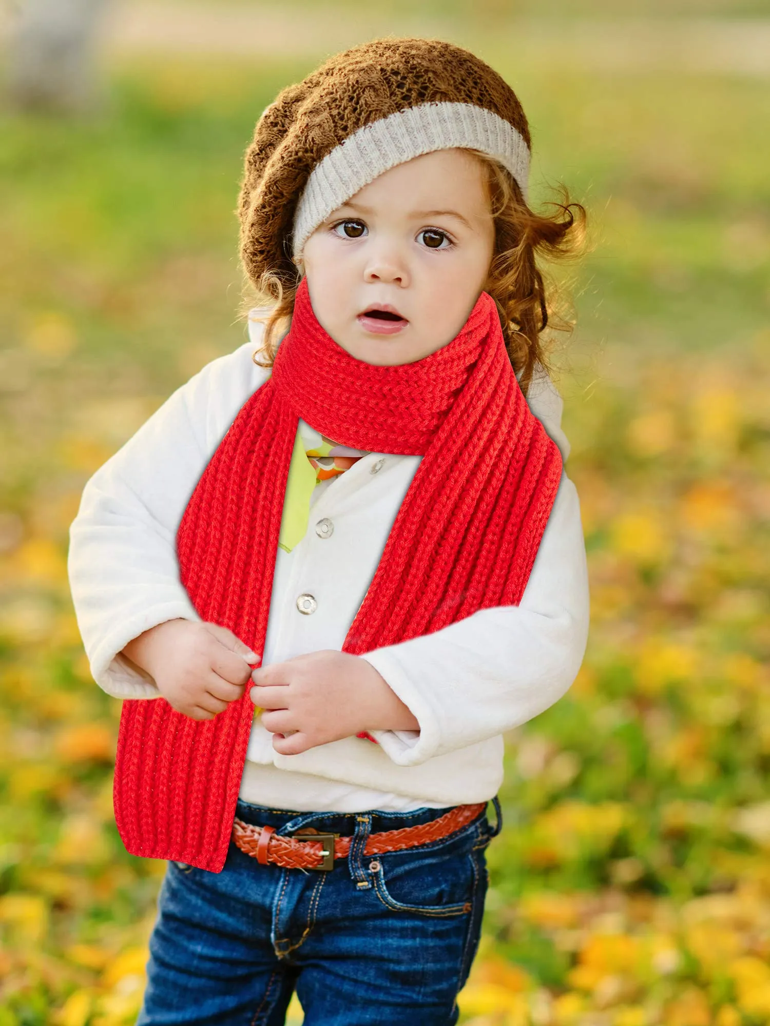 4 Pieces Kids Knitted Scarf Winter Solid Color Toddler Warmer Scarf for Boy Girl Red, Green, Black, Light Gray