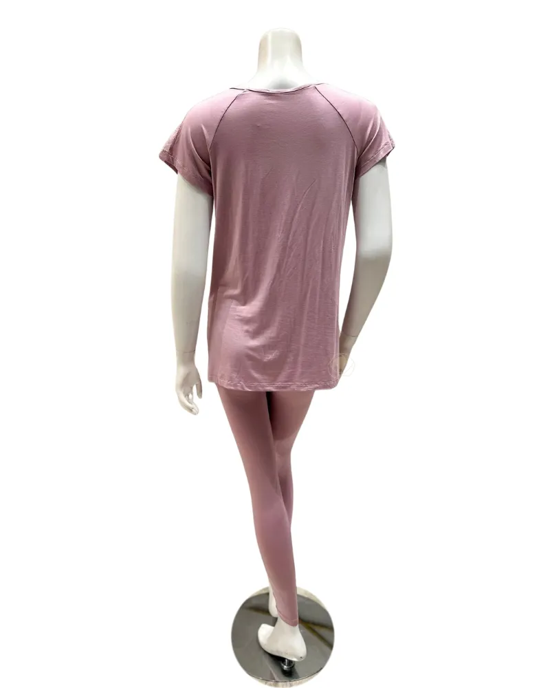 4215 Lilac Lined Lace Short Sleeved Legging Pajamas Set
