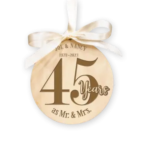 45th Wedding Anniversary Wood Christmas Ornament