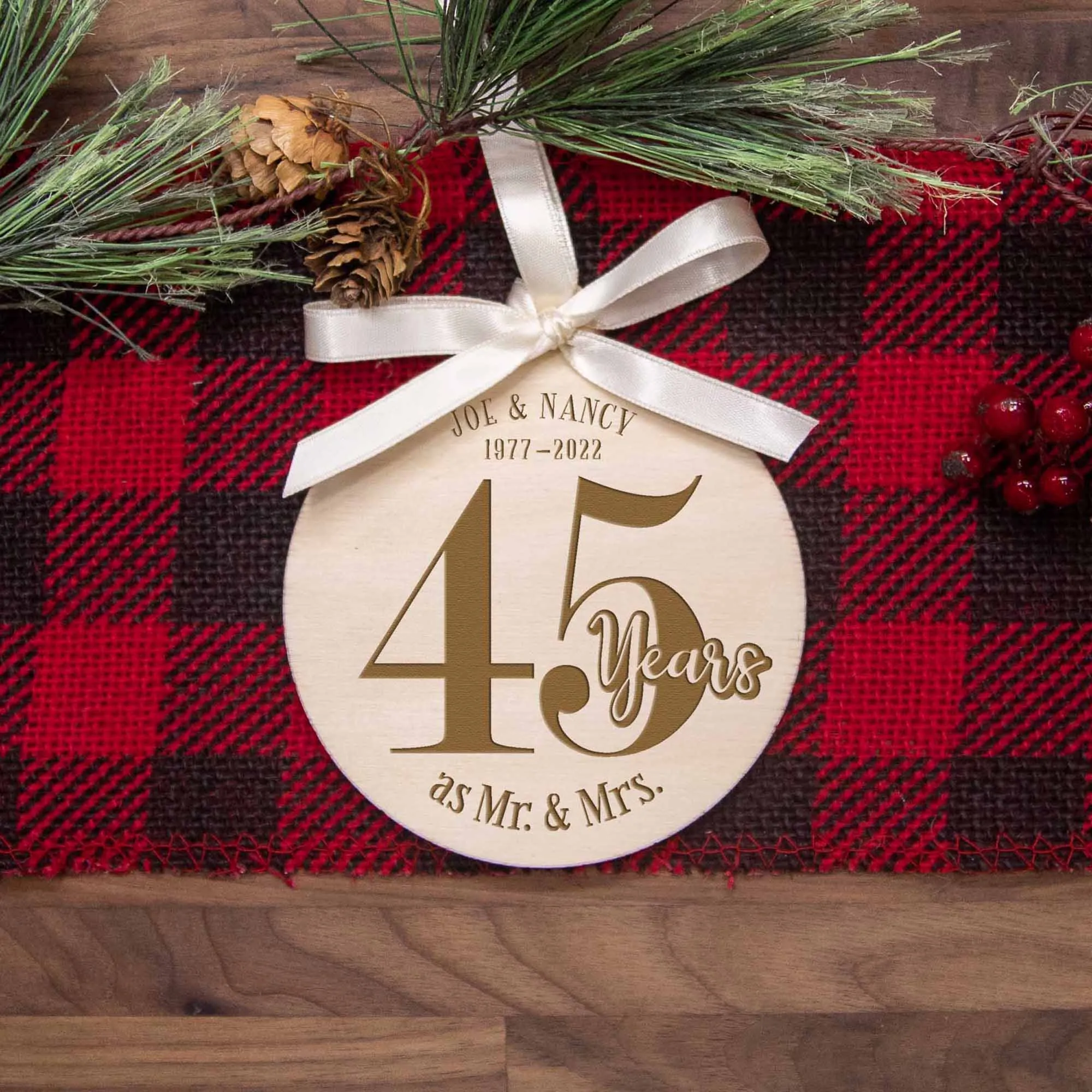 45th Wedding Anniversary Wood Christmas Ornament