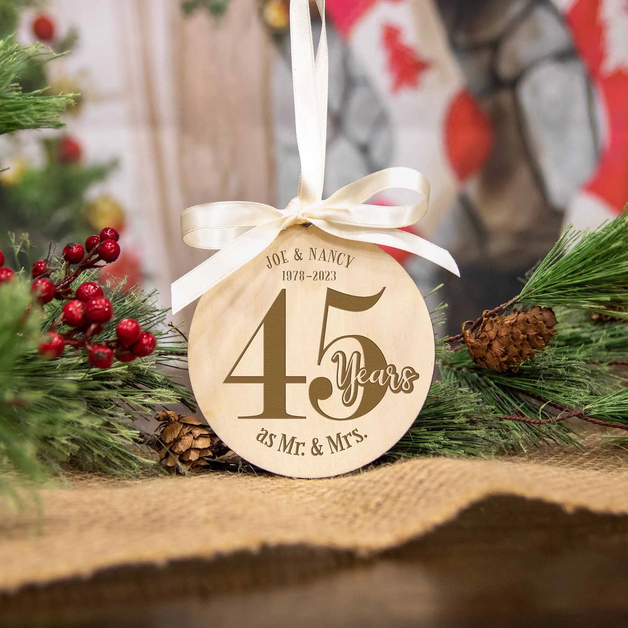 45th Wedding Anniversary Wood Christmas Ornament