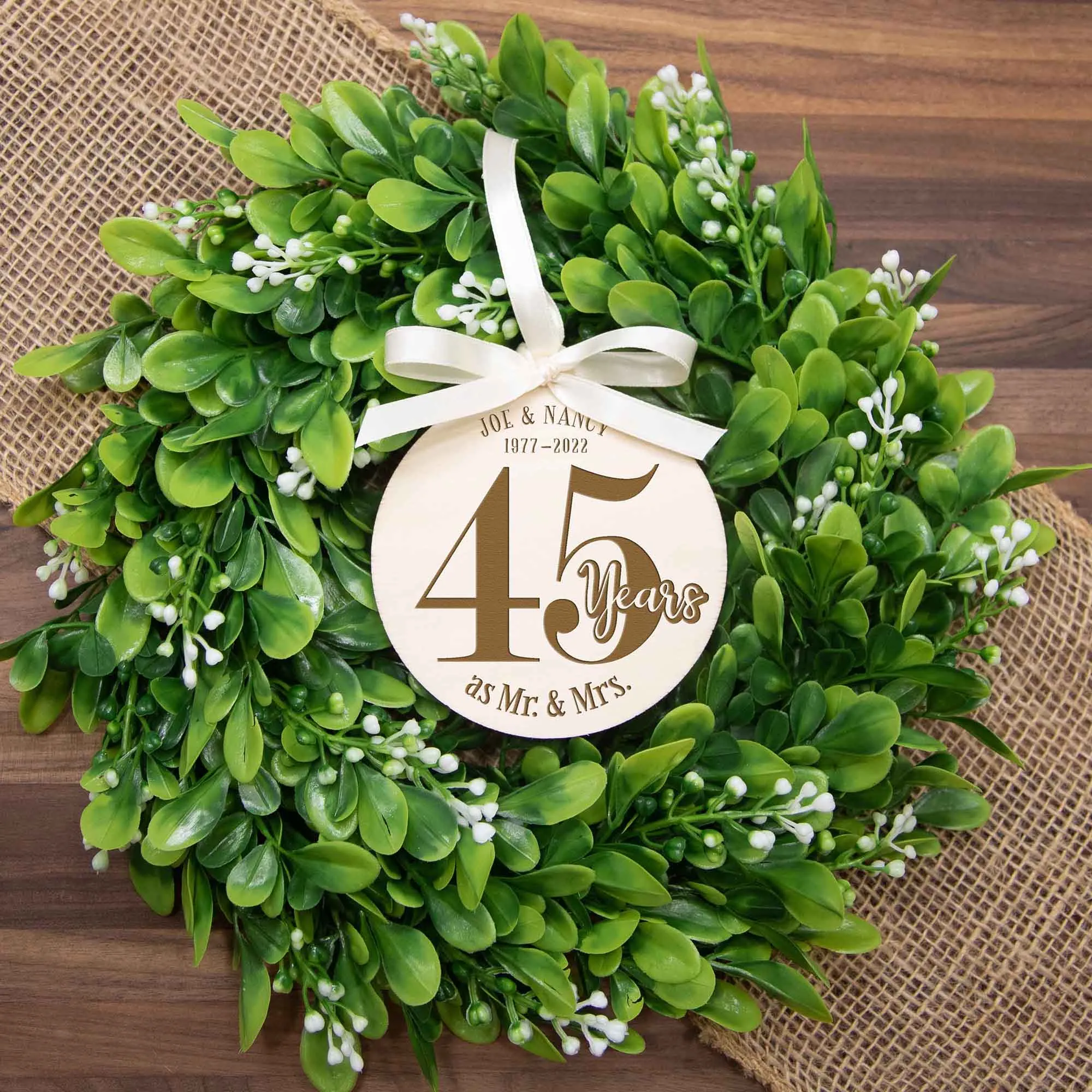 45th Wedding Anniversary Wood Christmas Ornament