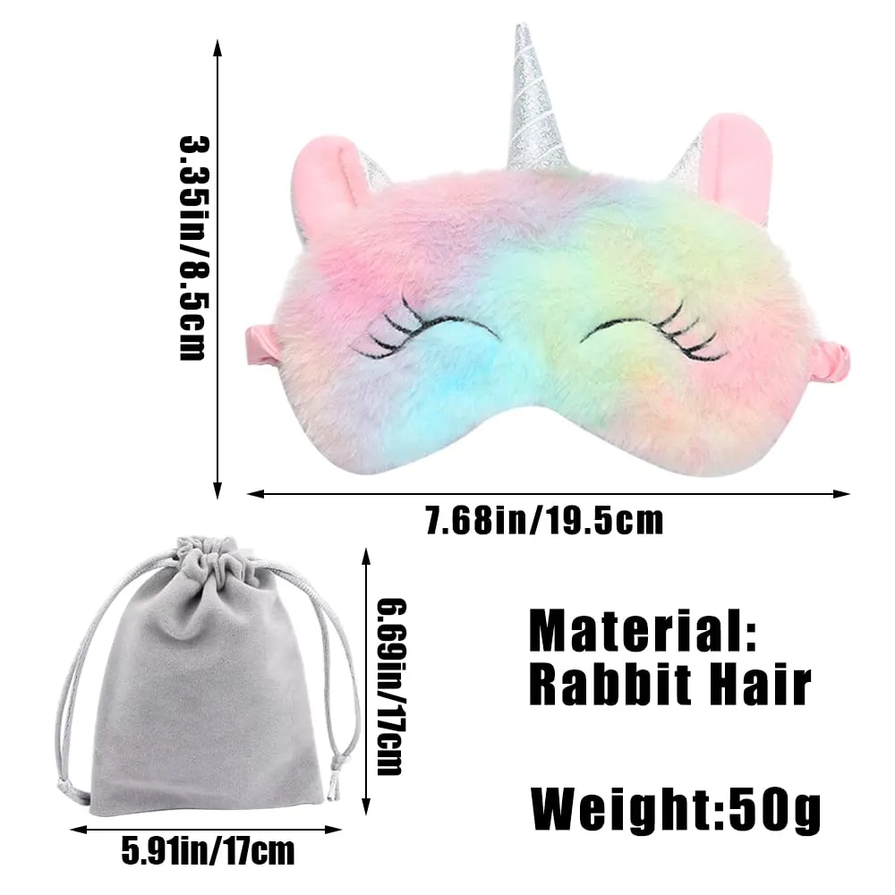 4Pcs Cute Sleep Mask, Unicorn Cartoon Eye Mask for Travel Nap Sleep Lunch Break Overnight Party, Soft Plush Blindfold Eye Covers for Women Girls Kids Style3