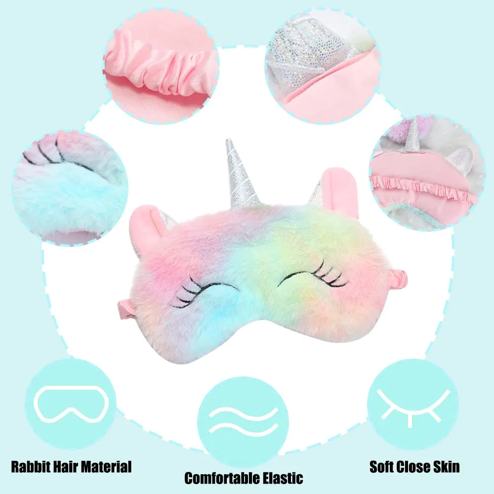4Pcs Cute Sleep Mask, Unicorn Cartoon Eye Mask for Travel Nap Sleep Lunch Break Overnight Party, Soft Plush Blindfold Eye Covers for Women Girls Kids Style3