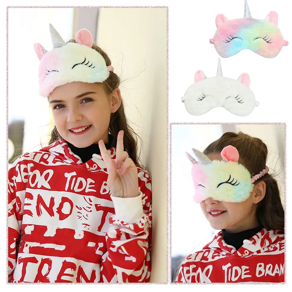 4Pcs Cute Sleep Mask, Unicorn Cartoon Eye Mask for Travel Nap Sleep Lunch Break Overnight Party, Soft Plush Blindfold Eye Covers for Women Girls Kids Style3