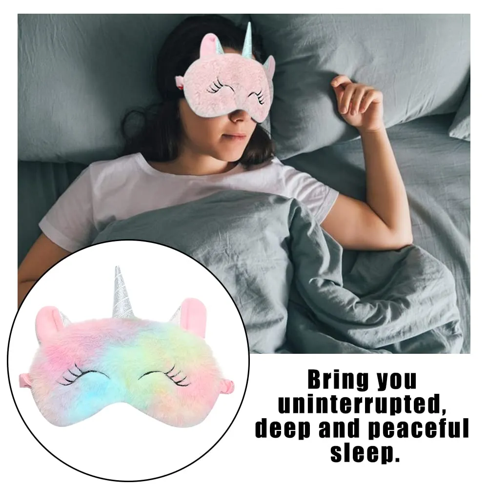 4Pcs Cute Sleep Mask, Unicorn Cartoon Eye Mask for Travel Nap Sleep Lunch Break Overnight Party, Soft Plush Blindfold Eye Covers for Women Girls Kids Style3